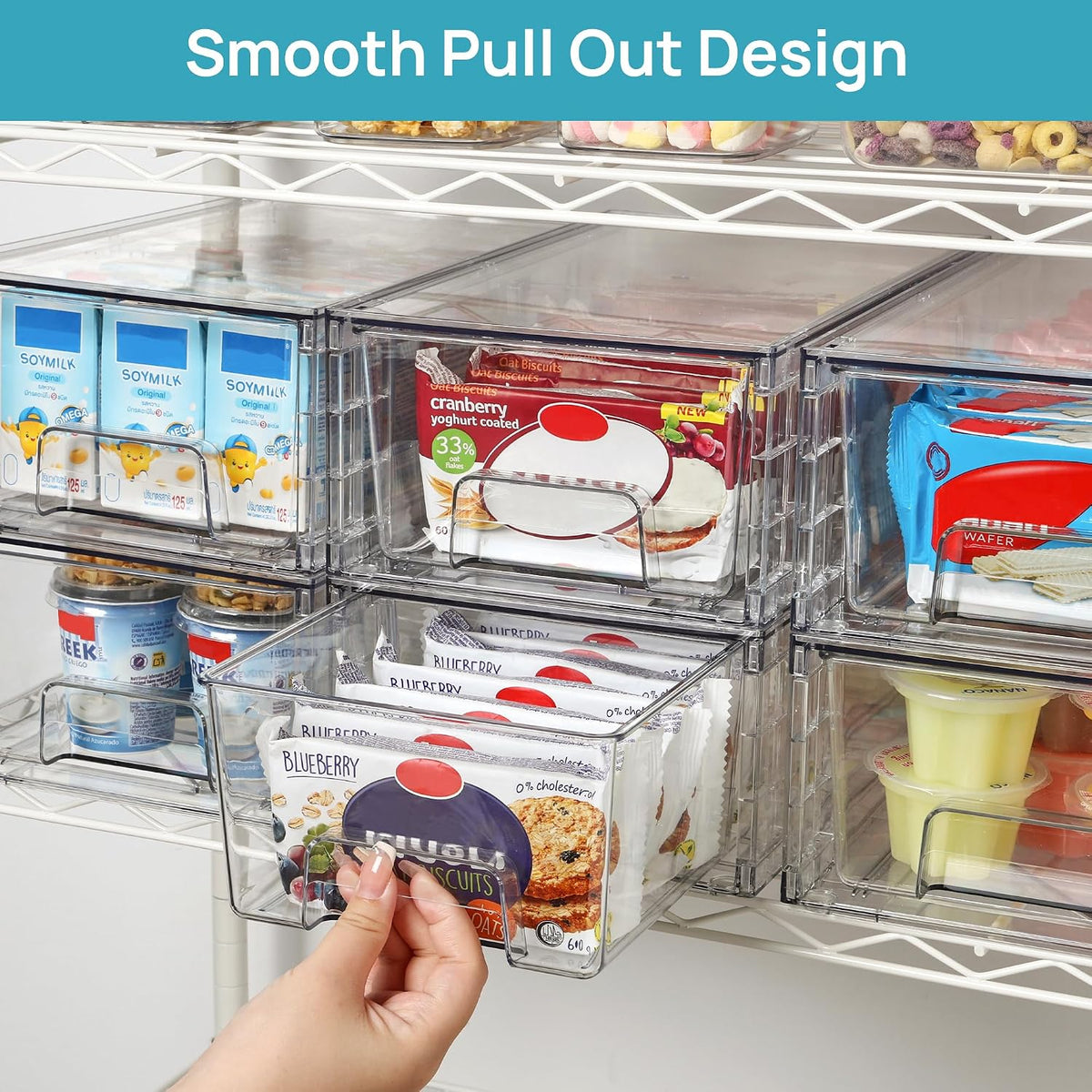 Stackable Clear Drawer with Dividers | Easy Assembly, Stackable Storage, Removable Dividers, Non-Slip Design, For Fridge, Under Sink, Pantry & Bathroom