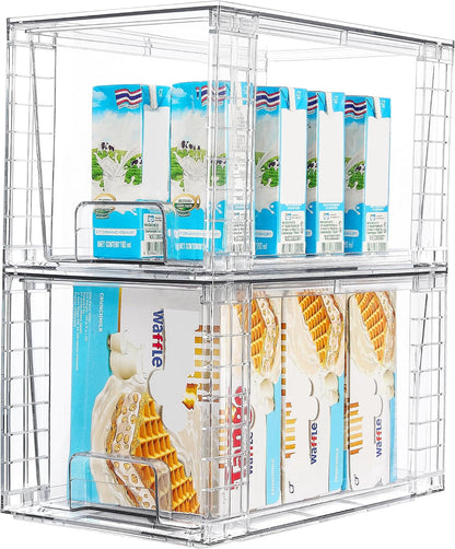 Stackable Clear Drawer with Dividers | Easy Assembly, Stackable Storage, Removable Dividers, Non-Slip Design, For Fridge, Under Sink, Pantry & Bathroom