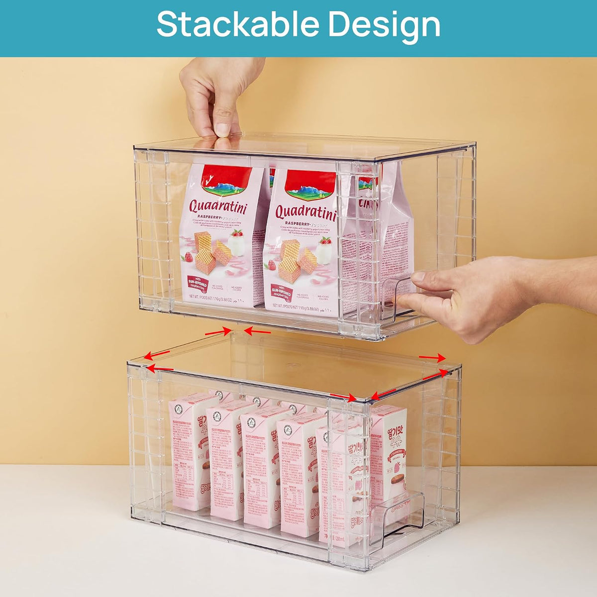 Stackable Clear Drawer with Dividers | Easy Assembly, Stackable Storage, Removable Dividers, Non-Slip Design, For Fridge, Under Sink, Pantry & Bathroom