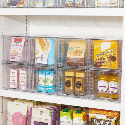 Stackable Clear Drawer with Dividers | Easy Assembly, Stackable Storage, Removable Dividers, Non-Slip Design, For Fridge, Under Sink, Pantry & Bathroom