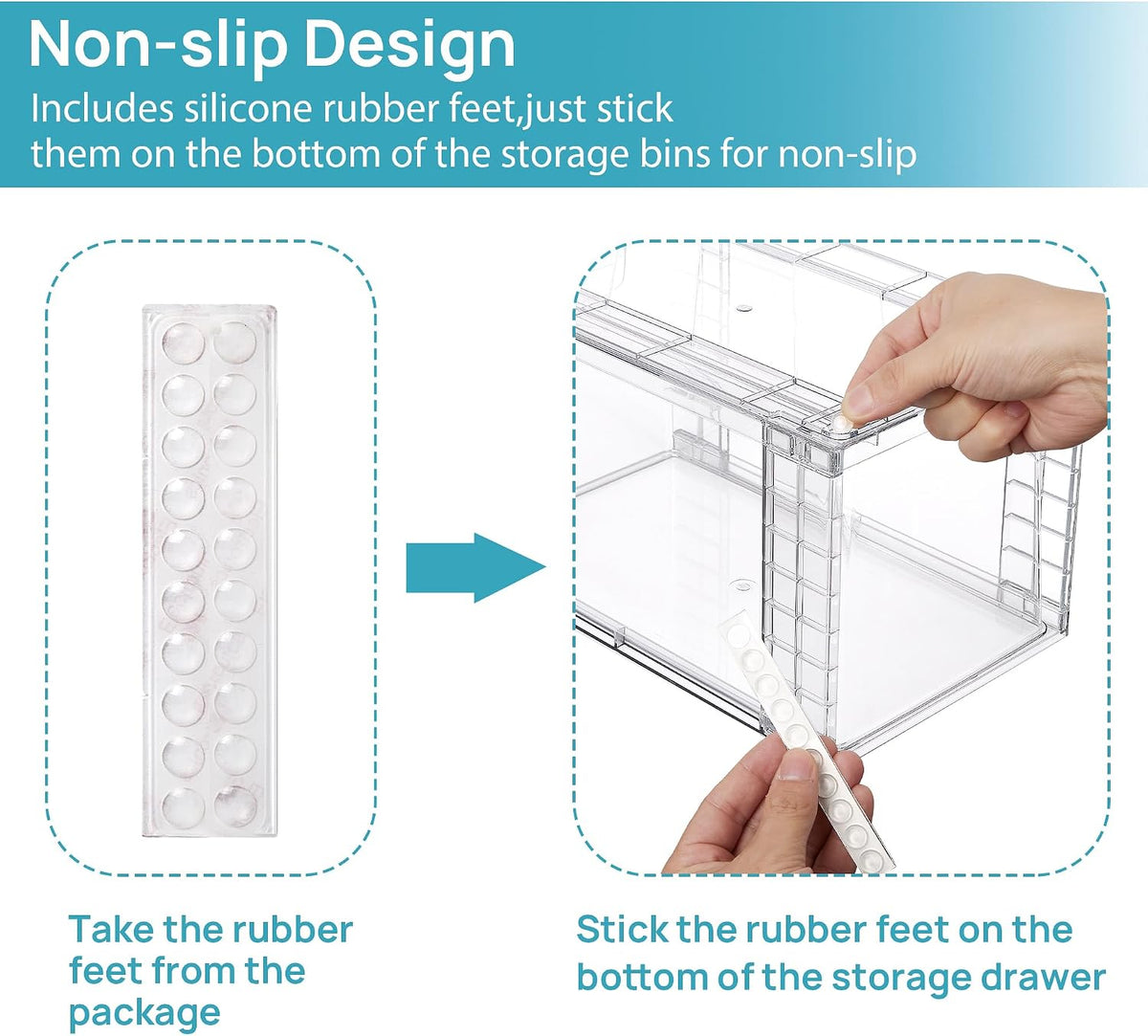 Stackable Clear Drawer with Dividers | Easy Assembly, Stackable Storage, Removable Dividers, Non-Slip Design, For Fridge, Under Sink, Pantry & Bathroom
