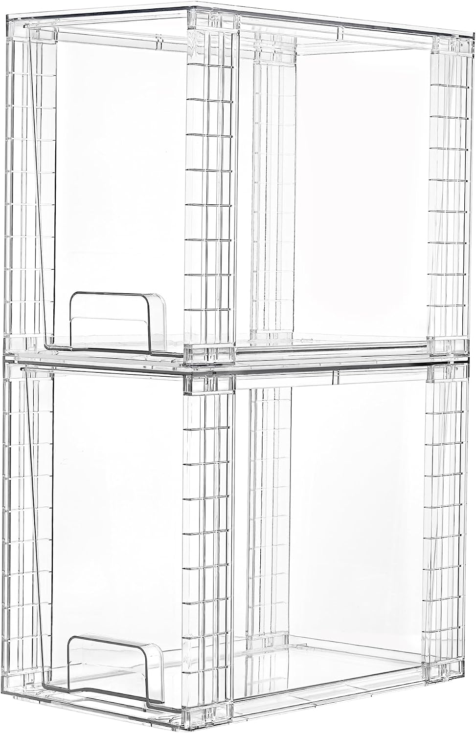 Stackable Clear Drawer with Dividers | Easy Assembly, Stackable Storage, Removable Dividers, Non-Slip Design, For Fridge, Under Sink, Pantry & Bathroom
