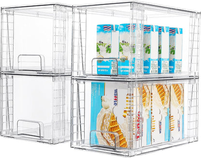 Stackable Clear Drawer with Dividers | Easy Assembly, Stackable Storage, Removable Dividers, Non-Slip Design, For Fridge, Under Sink, Pantry & Bathroom