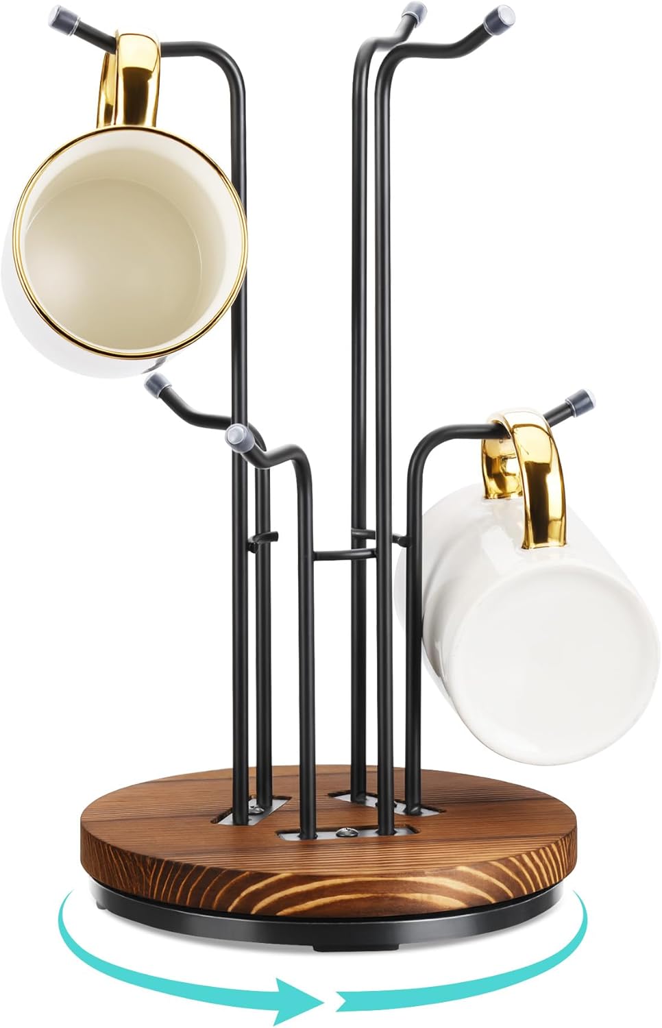 360° Rotating Mug Tree, Coffee Mug Holder for Large Cups, 6 Hooks