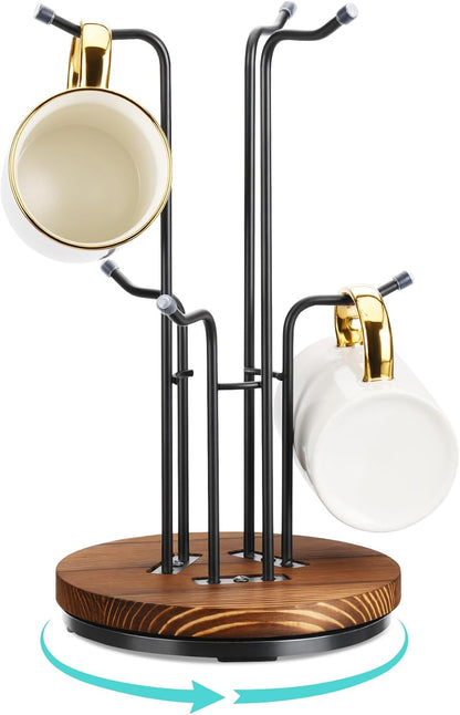 360° Rotating Mug Tree, Coffee Mug Holder for Large Cups, 6 Hooks