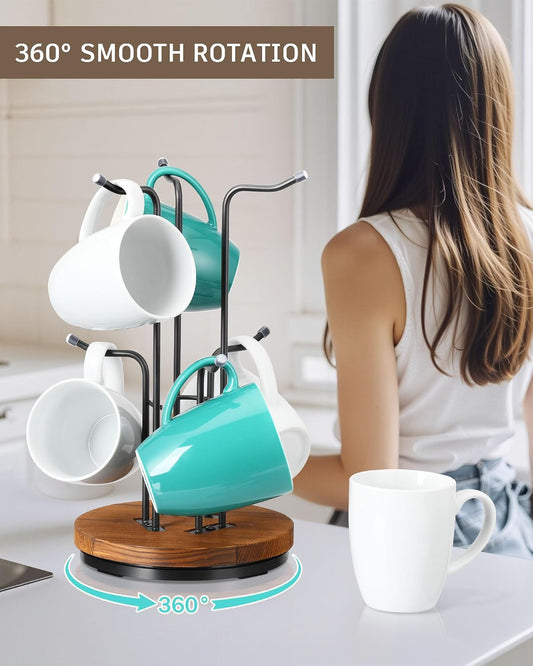 360° Rotating Mug Tree, Coffee Mug Holder for Large Cups, 6 Hooks