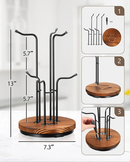 360° Rotating Mug Tree, Coffee Mug Holder for Large Cups, 6 Hooks