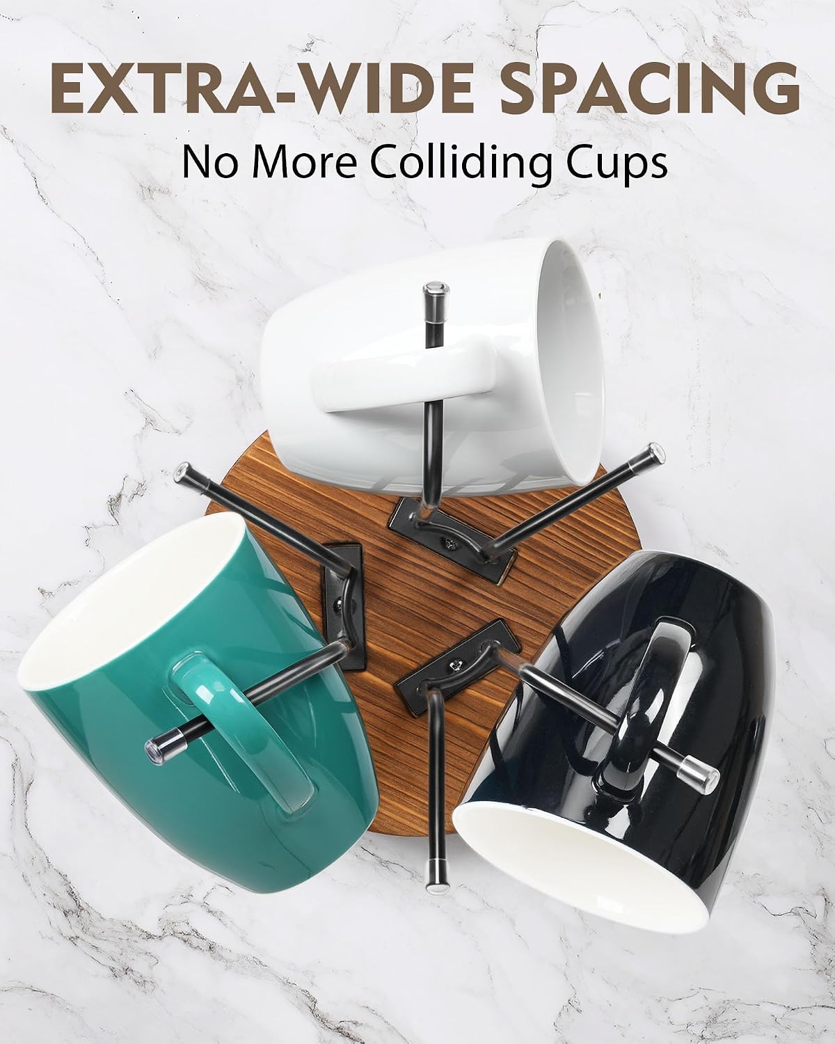 360° Rotating Mug Tree, Coffee Mug Holder for Large Cups, 6 Hooks