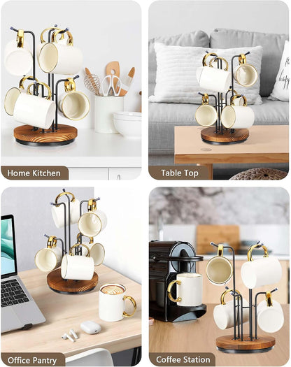 360° Rotating Mug Tree, Coffee Mug Holder for Large Cups, 6 Hooks
