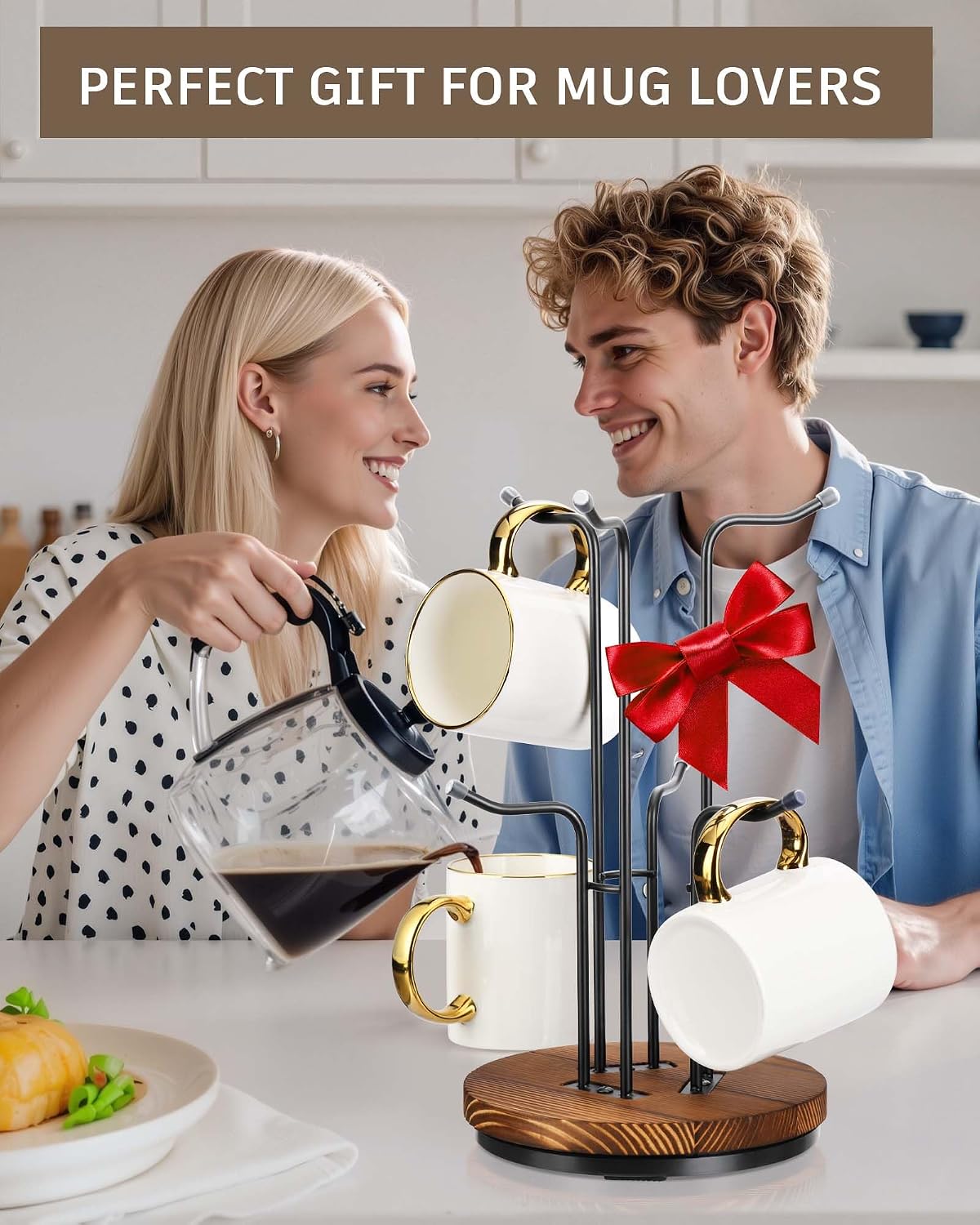 360° Rotating Mug Tree, Coffee Mug Holder for Large Cups, 6 Hooks