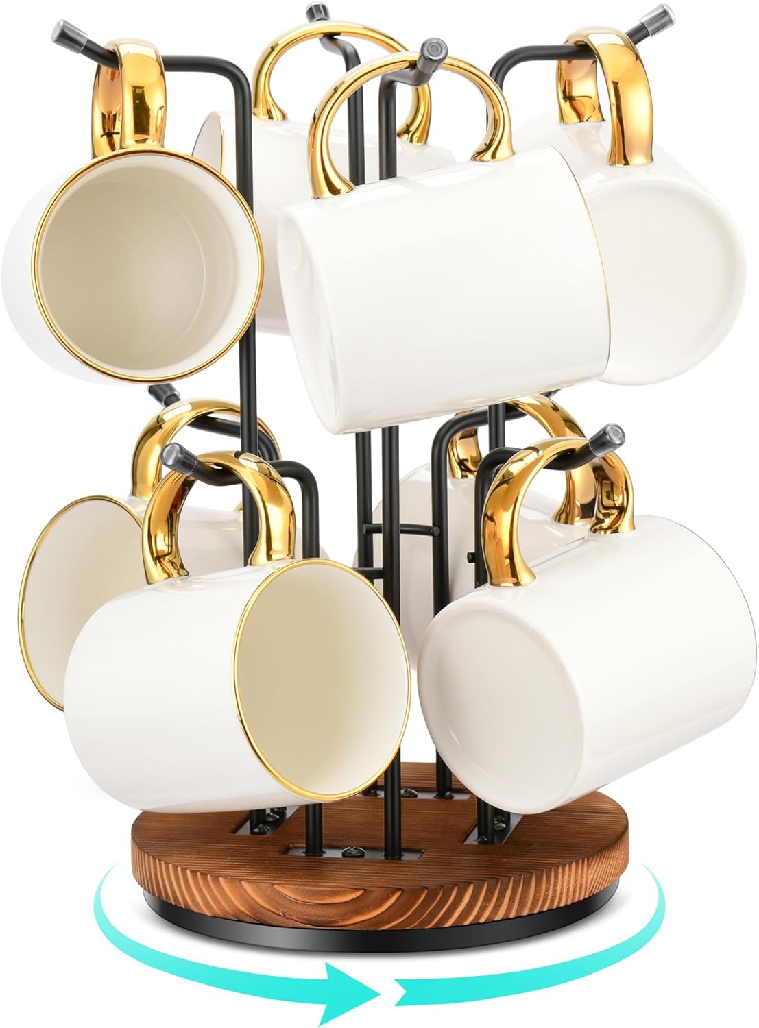 360° Rotating Mug Tree, Coffee Mug Holder for Large Cups, 6 Hooks