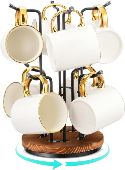 360° Rotating Mug Tree, Coffee Mug Holder for Large Cups, 6 Hooks