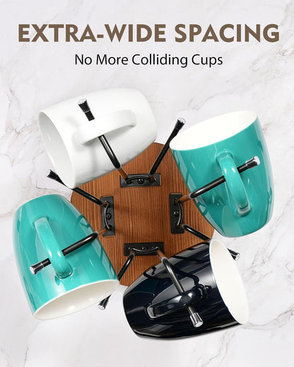 360° Rotating Mug Tree, Coffee Mug Holder for Large Cups, 6 Hooks