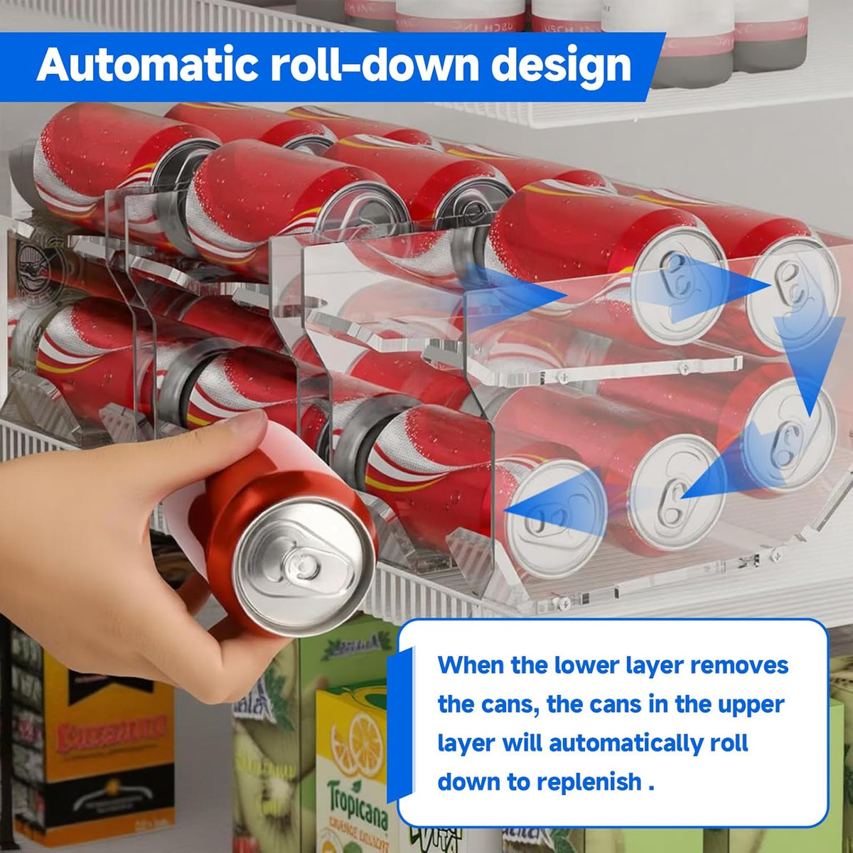 Soda Can Organizer for Mini Fridge, 9'' Acrylic Rolling Can Organizer Dispenser, Auto Beverage Can Holder Rack, Can Storage Organizer, Can Drink Holder for Canned Food Beer 12oz Standard Cans