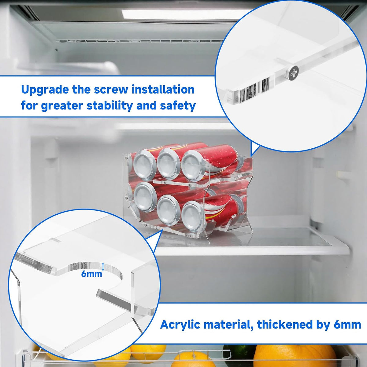 Soda Can Organizer for Mini Fridge, 9'' Acrylic Rolling Can Organizer Dispenser, Auto Beverage Can Holder Rack, Can Storage Organizer, Can Drink Holder for Canned Food Beer 12oz Standard Cans