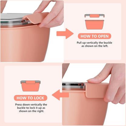 2Pack Salad Lunch Container, 68oz Salad Bowls with 4 Compartments Tray,Leak Proof Lunch Box with Fork for Men,Women BPA-Free Snack Container with Sauce Container for Dressings-Grey