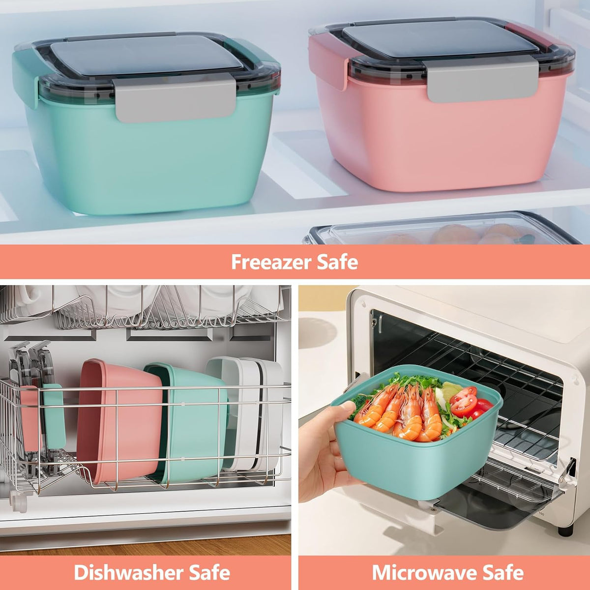 2Pack Salad Lunch Container, 68oz Salad Bowls with 4 Compartments Tray,Leak Proof Lunch Box with Fork for Men,Women BPA-Free Snack Container with Sauce Container for Dressings-Grey