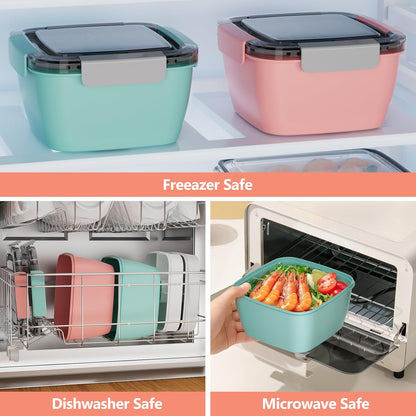 2Pack Salad Lunch Container, 68oz Salad Bowls with 4 Compartments Tray,Leak Proof Lunch Box with Fork for Men,Women BPA-Free Snack Container with Sauce Container for Dressings-Grey