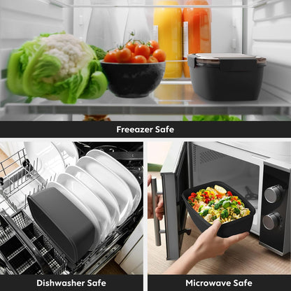 2Pack Salad Lunch Container, 68oz Salad Bowls with 4 Compartments Tray,Leak Proof Lunch Box with Fork for Men,Women BPA-Free Snack Container with Sauce Container for Dressings-Grey