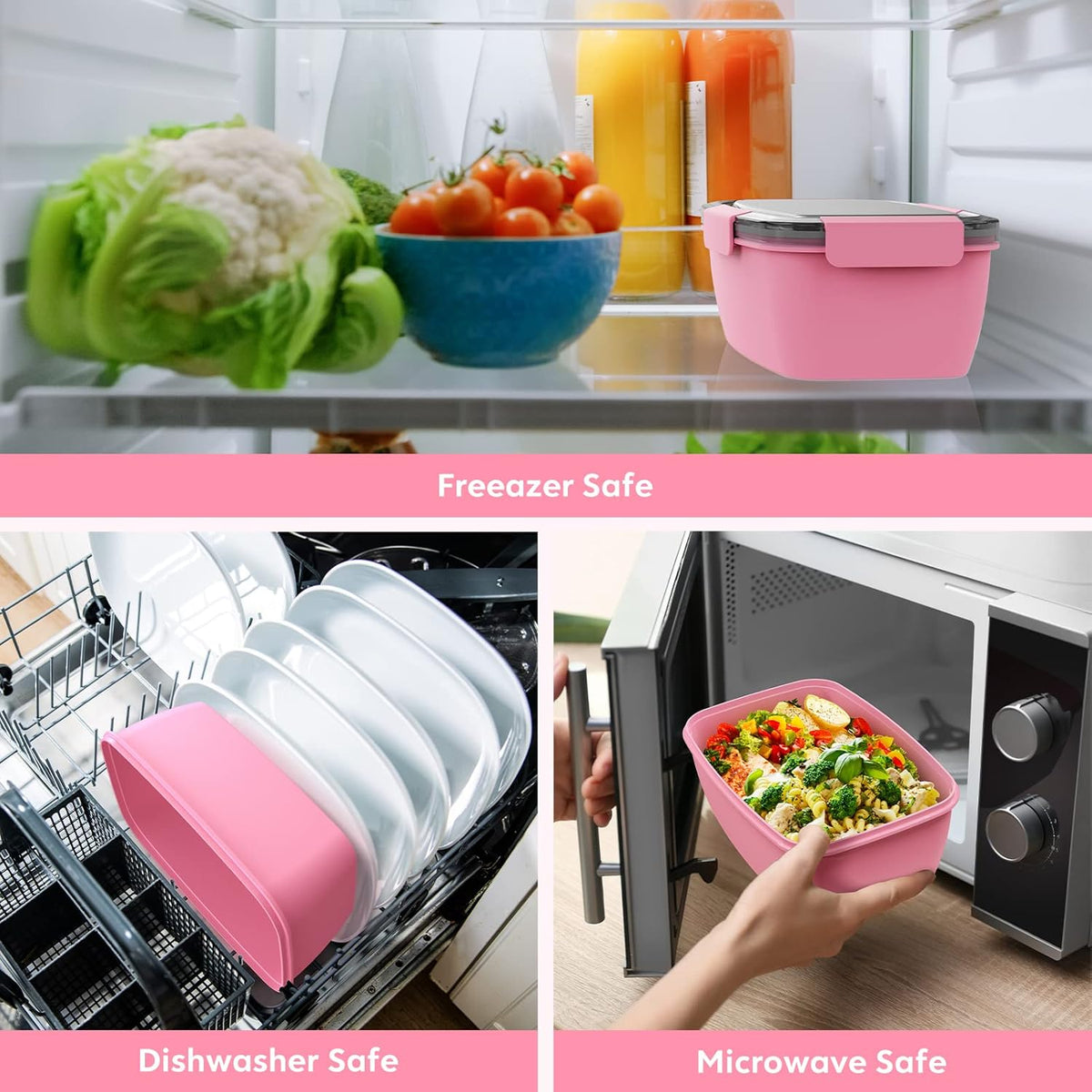 2Pack Salad Lunch Container, 68oz Salad Bowls with 4 Compartments Tray,Leak Proof Lunch Box with Fork for Men,Women BPA-Free Snack Container with Sauce Container for Dressings-Grey