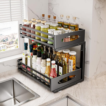Under Sink Organizer, 2 Tier Under Sink Organizers and Storage, Adjustable Height, Slide out Metal Cabinet Organizers, Pull out Cabinet Storage Drawer Shelf for Kitchen Bathroom (White, 1 Pack)