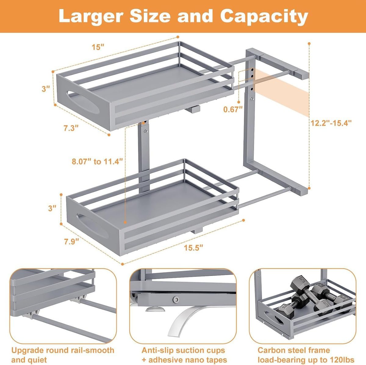 Under Sink Organizer, 2 Tier Under Sink Organizers and Storage, Adjustable Height, Slide out Metal Cabinet Organizers, Pull out Cabinet Storage Drawer Shelf for Kitchen Bathroom (White, 1 Pack)