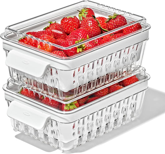 Good Grips Produce Saver - Berry Keeper, 2-Piece Set | Fruit Storage Containers, Ventilated Storage for Rinsing and Storing Berries, Cherry Tomatoes, Keeps Berries Fresh Longer
