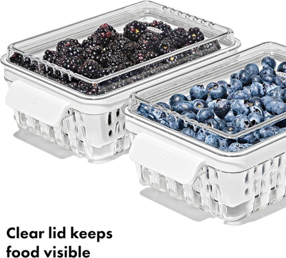 Good Grips Produce Saver - Berry Keeper, 2-Piece Set | Fruit Storage Containers, Ventilated Storage for Rinsing and Storing Berries, Cherry Tomatoes, Keeps Berries Fresh Longer
