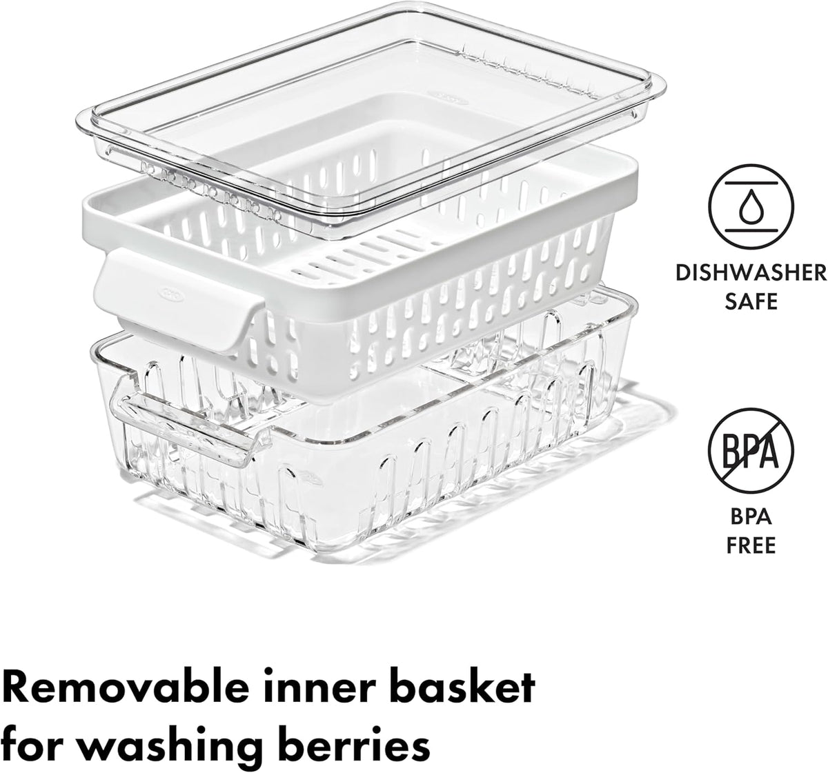 Good Grips Produce Saver - Berry Keeper, 2-Piece Set | Fruit Storage Containers, Ventilated Storage for Rinsing and Storing Berries, Cherry Tomatoes, Keeps Berries Fresh Longer