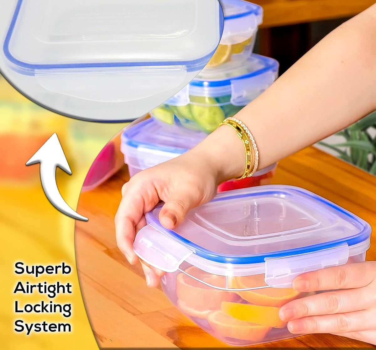 14PCS Nesting Plastic Food Storage Container Set with Airtight Leakproof Lids (7 Lids & 7 Containers) - Space Saving, BPA-Free Stackable Kitchen Storage - Freezer Safe & Microwavable