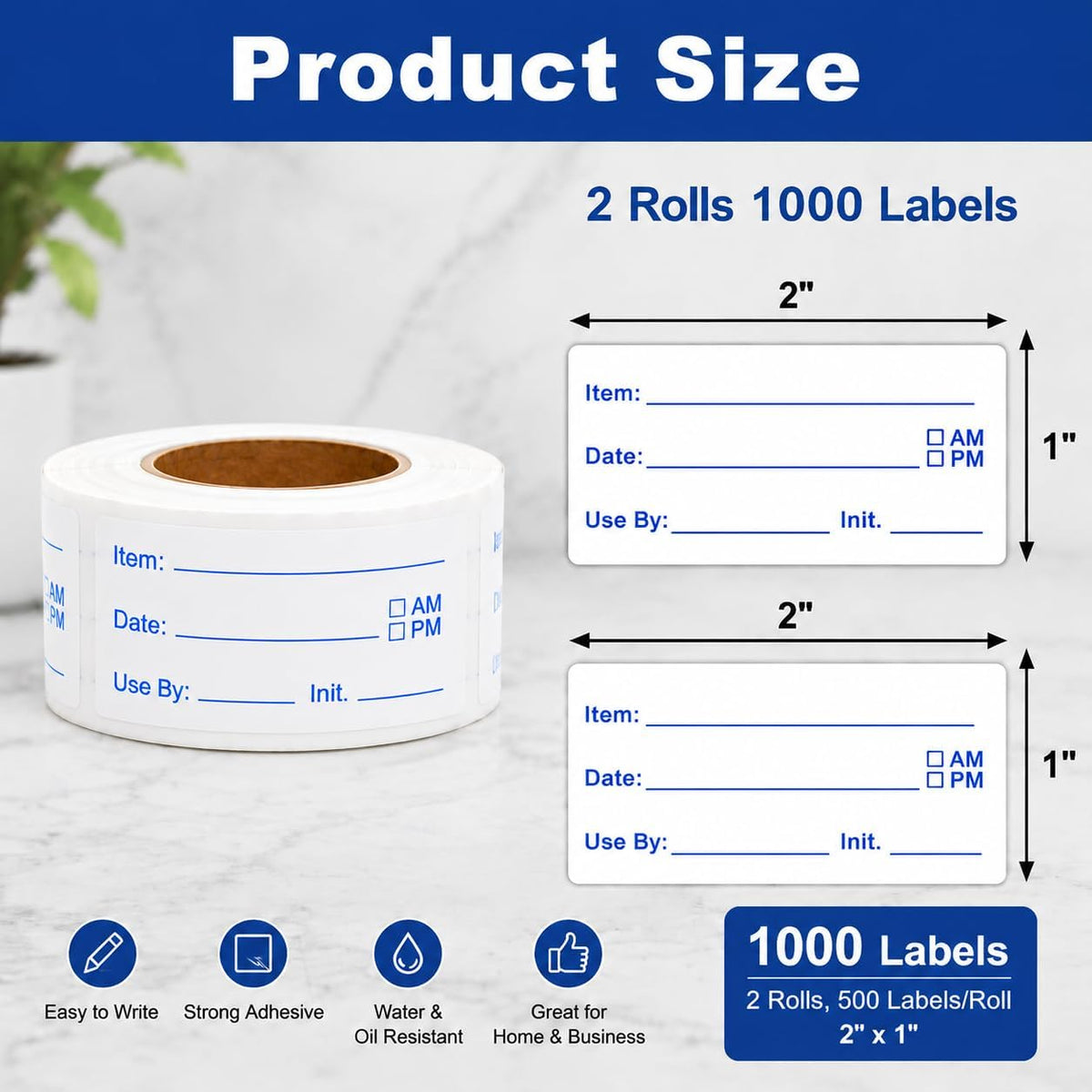1000 PCS Removable Food Labels, 1 x 2 Inch Date Stickers for Freezer | Food Labels Stickers, Writable Removable Freezer Labels with Date Stickers for Refrigerator Food Containers & Storage