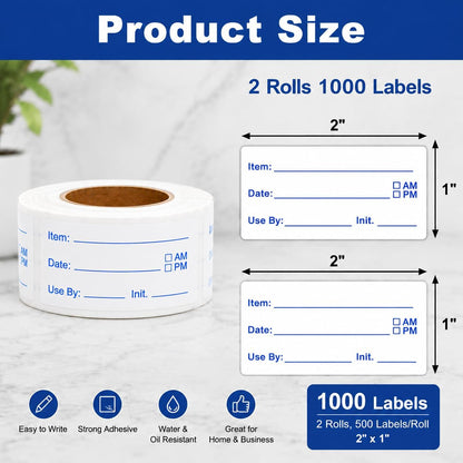 1000 PCS Removable Food Labels, 1 x 2 Inch Date Stickers for Freezer | Food Labels Stickers, Writable Removable Freezer Labels with Date Stickers for Refrigerator Food Containers & Storage