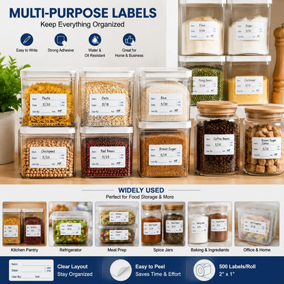 1000 PCS Removable Food Labels, 1 x 2 Inch Date Stickers for Freezer | Food Labels Stickers, Writable Removable Freezer Labels with Date Stickers for Refrigerator Food Containers & Storage