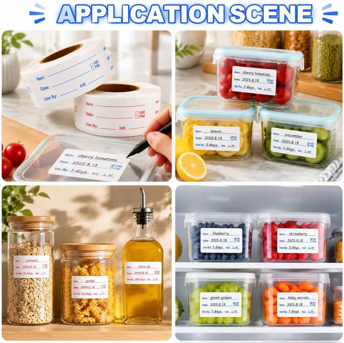 1000 PCS Removable Food Labels, 1 x 2 Inch Date Stickers for Freezer | Food Labels Stickers, Writable Removable Freezer Labels with Date Stickers for Refrigerator Food Containers & Storage