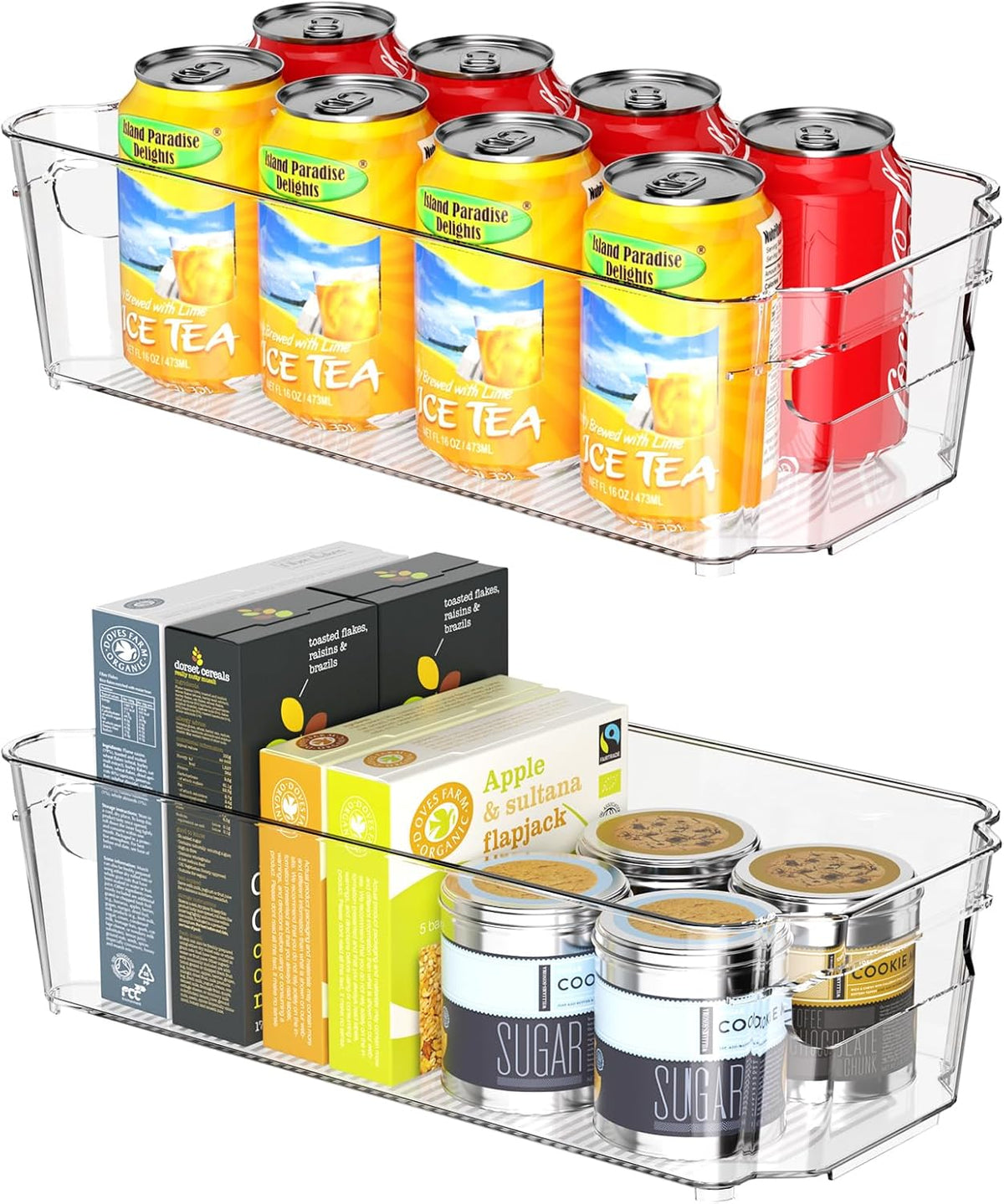 Clear Fridge Organizer, Refrigerator Organizer Bins with Handle, Freezer, Kitchen Cabinet, Pantry Organization, BPA Free Fridge Organizers (12.4 inch)