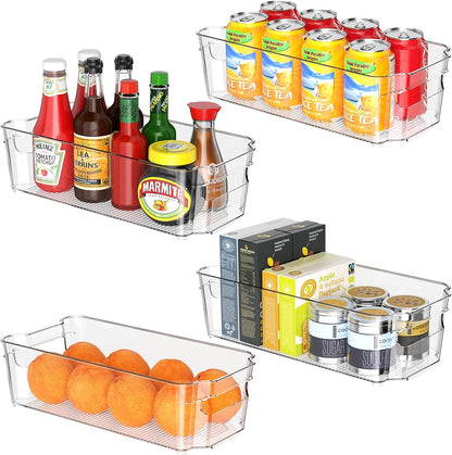 Clear Fridge Organizer, Refrigerator Organizer Bins with Handle, Freezer, Kitchen Cabinet, Pantry Organization, BPA Free Fridge Organizers (12.4 inch)