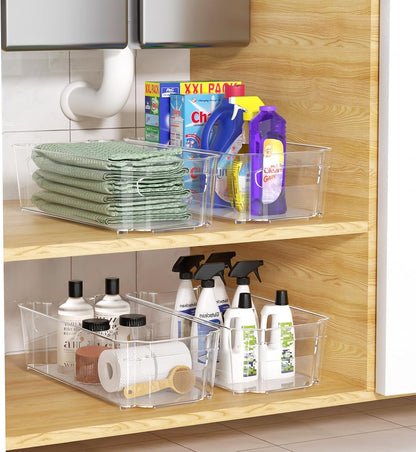 Clear Fridge Organizer, Refrigerator Organizer Bins with Handle, Freezer, Kitchen Cabinet, Pantry Organization, BPA Free Fridge Organizers (12.4 inch)