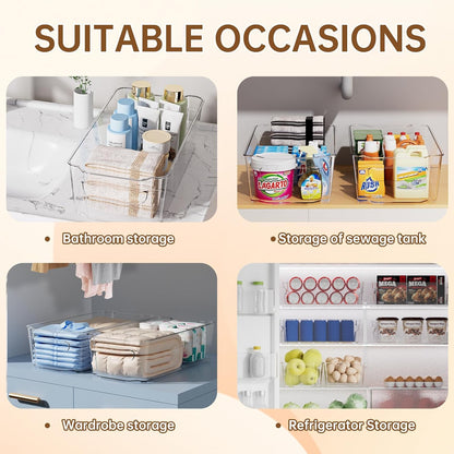 Clear Fridge Organizer, Refrigerator Organizer Bins with Handle, Freezer, Kitchen Cabinet, Pantry Organization, BPA Free Fridge Organizers (12.4 inch)