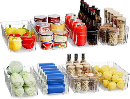 Clear Fridge Organizer, Refrigerator Organizer Bins with Handle, Freezer, Kitchen Cabinet, Pantry Organization, BPA Free Fridge Organizers (12.4 inch)