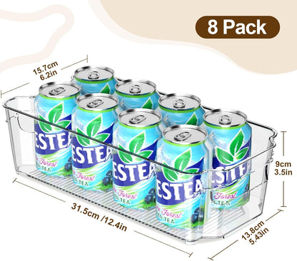 Clear Fridge Organizer, Refrigerator Organizer Bins with Handle, Freezer, Kitchen Cabinet, Pantry Organization, BPA Free Fridge Organizers (12.4 inch)