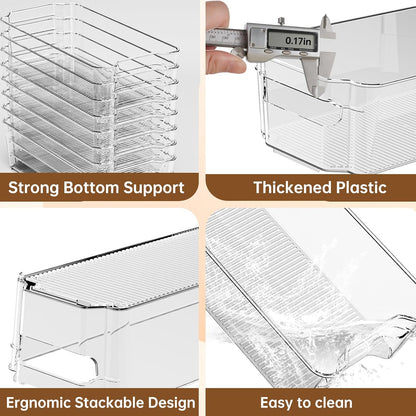 Clear Fridge Organizer, Refrigerator Organizer Bins with Handle, Freezer, Kitchen Cabinet, Pantry Organization, BPA Free Fridge Organizers (12.4 inch)