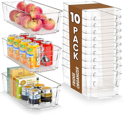 Clear Fridge Organizer, Refrigerator Organizer Bins with Handle, Freezer, Kitchen Cabinet, Pantry Organization, BPA Free Fridge Organizers (12.4 inch)