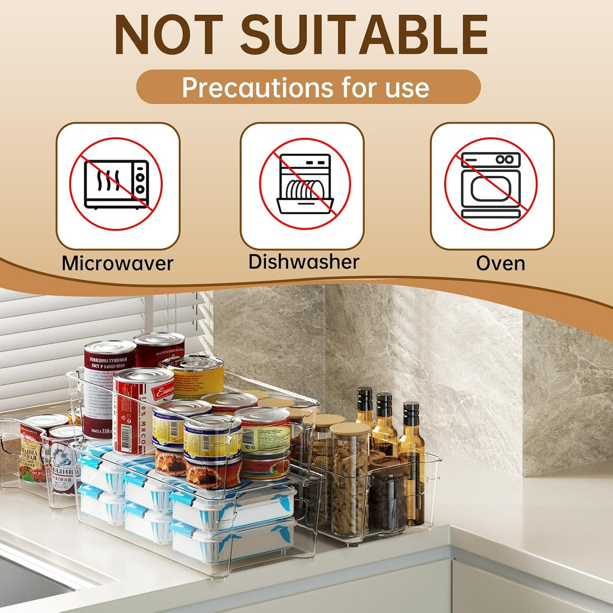 Clear Fridge Organizer, Refrigerator Organizer Bins with Handle, Freezer, Kitchen Cabinet, Pantry Organization, BPA Free Fridge Organizers (12.4 inch)