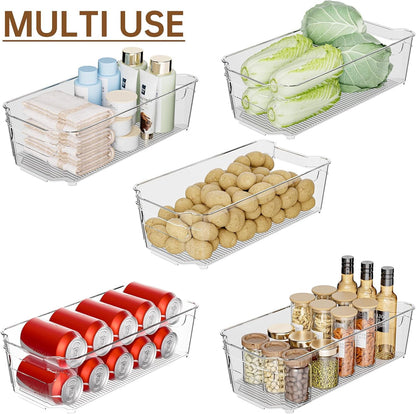 Clear Fridge Organizer, Refrigerator Organizer Bins with Handle, Freezer, Kitchen Cabinet, Pantry Organization, BPA Free Fridge Organizers (12.4 inch)