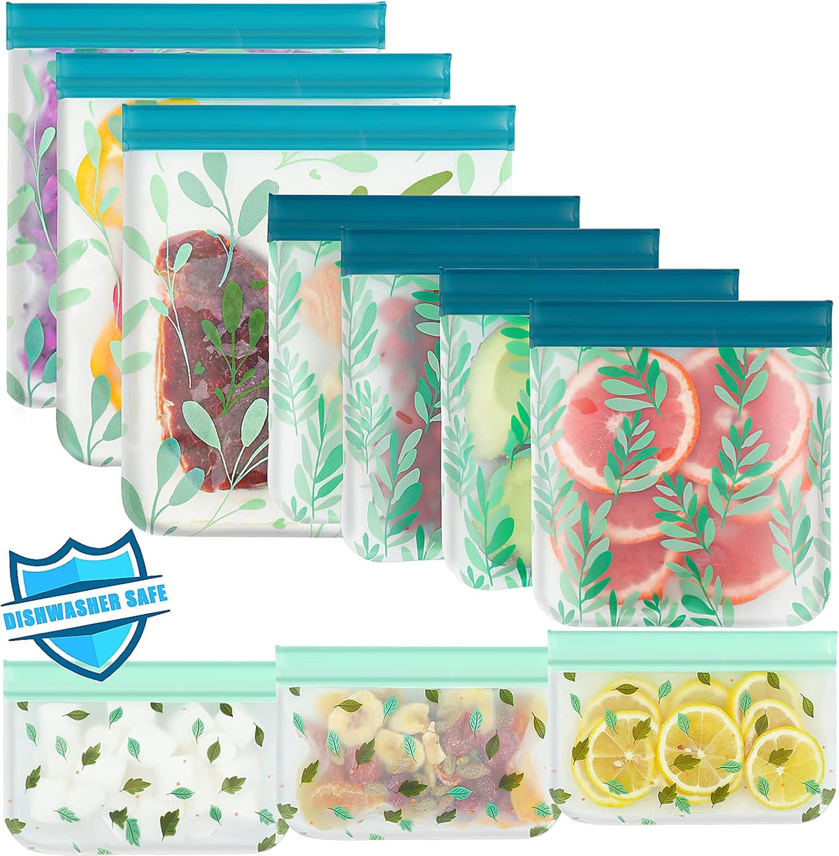 Dishwasher Safe Reusable PEVA Food Storage Bags, Leak proof Reusable Freezer Bags for Food Storage Home Organization Traval & Make-up BPA FREE for Food Storage Home BPA FREE for Salad Fruit