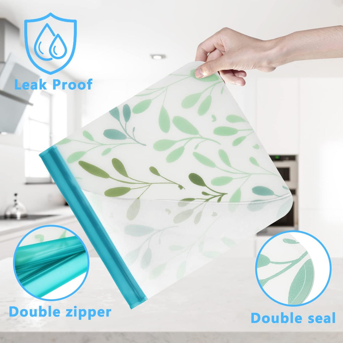 Dishwasher Safe Reusable PEVA Food Storage Bags, Leak proof Reusable Freezer Bags for Food Storage Home Organization Traval & Make-up BPA FREE for Food Storage Home BPA FREE for Salad Fruit