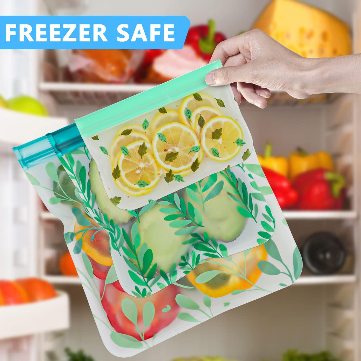 Dishwasher Safe Reusable PEVA Food Storage Bags, Leak proof Reusable Freezer Bags for Food Storage Home Organization Traval & Make-up BPA FREE for Food Storage Home BPA FREE for Salad Fruit