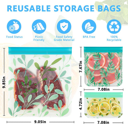 Dishwasher Safe Reusable PEVA Food Storage Bags, Leak proof Reusable Freezer Bags for Food Storage Home Organization Traval & Make-up BPA FREE for Food Storage Home BPA FREE for Salad Fruit