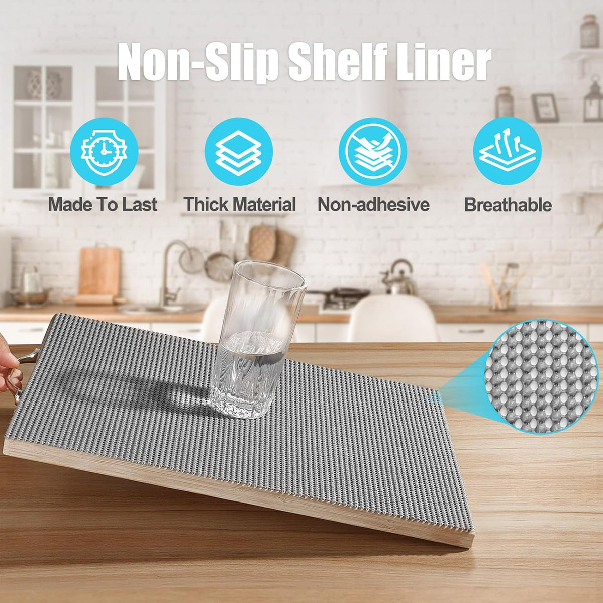 Non-Slip Shelf Cabinet and Drawer Liner, 12IN x 20FT, Dark Gray