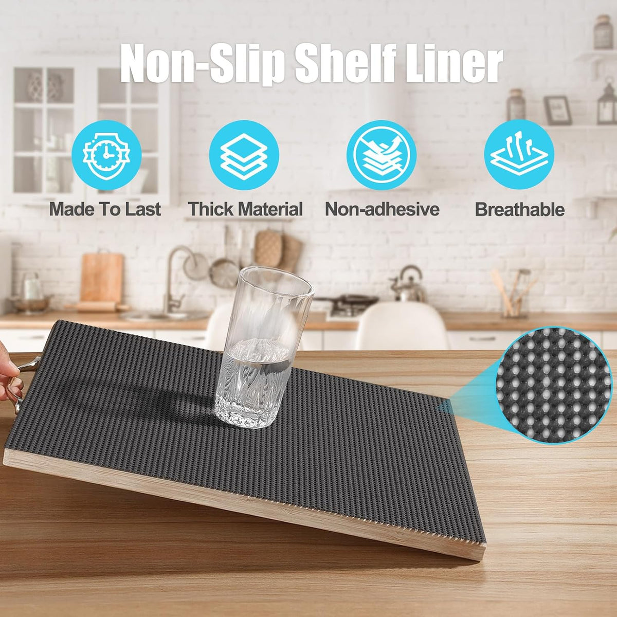 Non-Slip Shelf Cabinet and Drawer Liner, 12IN x 20FT, Dark Gray